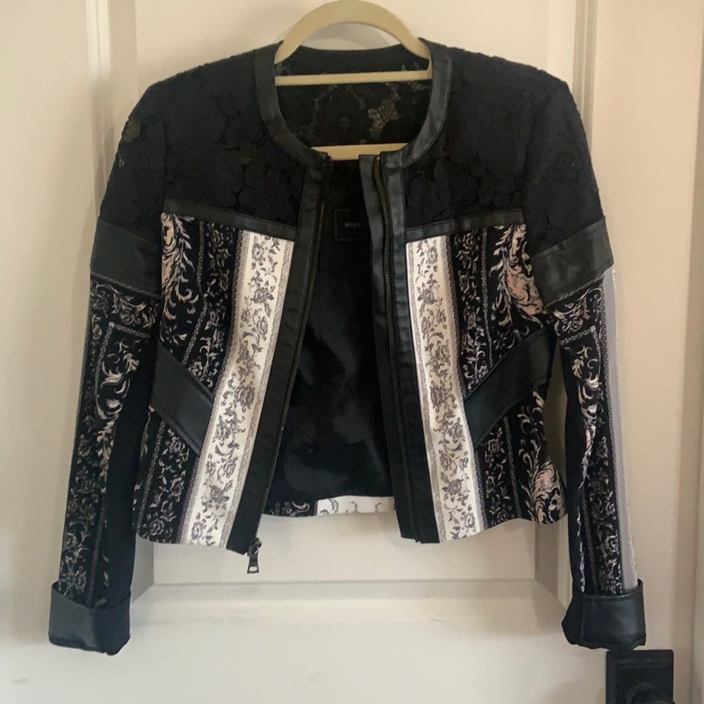 BCBGMAXAZRIA tarik lace leather blazer